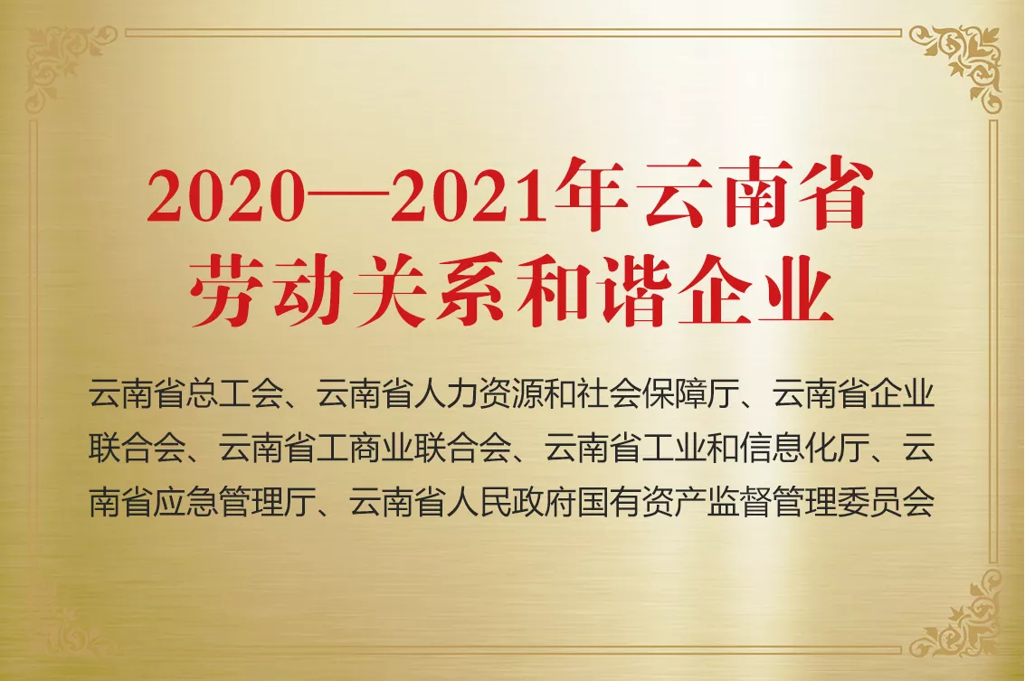 2020-2021云南省劳动关系和谐企业